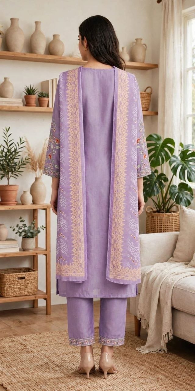 Vf 54 Rayon Slub With Embroidery Work Kurti With Bottom Dupatta